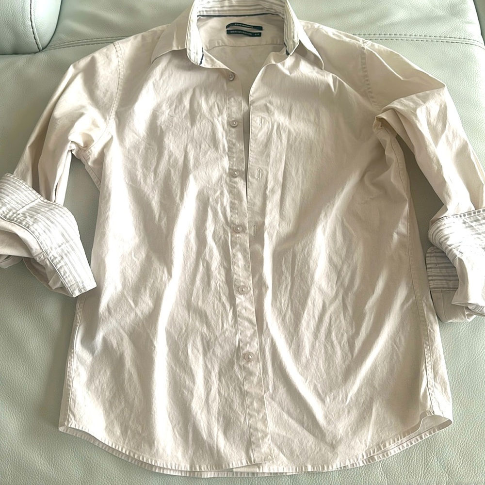 Club Monaco two-tone designer details men’s dress shirt size M in cream beige - Picture 2 of 7